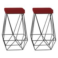 Kit 2 Banqueta Decorativa Kathy Base Preta Veludo Vermelho G41 - Gran Belo