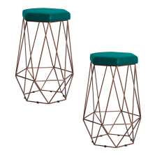 Kit 2 Banqueta Decorativa Rubel Base Bronze Suede Azul Claro - Gran Belo