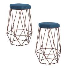 Kit 2 Banqueta Decorativa Rubel Base Bronze Suede Azul Marinho G41 - Gran Belo