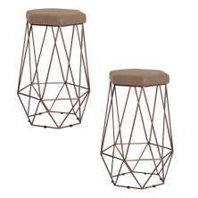 Kit 2 Banqueta Decorativa Rubel Base Bronze Suede Cappuccino G41 - Gran Belo