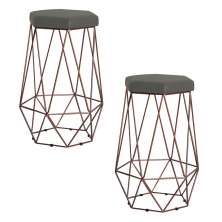 Kit 2 Banqueta Decorativa Rubel Base Bronze Suede Cinza G41 - Gran Belo