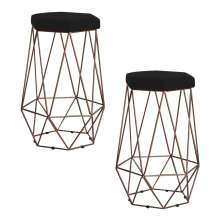 Kit 2 Banqueta Decorativa Rubel Base Bronze Suede Preto G41 - Gran Belo