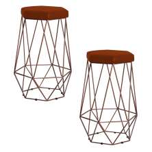 Kit 2 Banqueta Decorativa Rubel Base Bronze Suede Telha G41 - Gran Belo