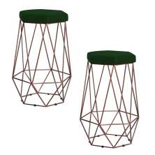 Kit 2 Banqueta Decorativa Rubel Base Bronze Suede Verde G41 - Gran Belo