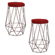 Kit 2 Banqueta Decorativa Rubel Base Bronze Suede Vermelho G41 - Gran Belo