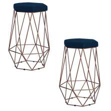 Kit 2 Banqueta Decorativa Rubel Base Bronze Veludo Azul G41 - Gran Belo