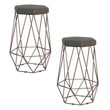Kit 2 Banqueta Decorativa Rubel Base Bronze Veludo Cinza G41 - Gran Belo