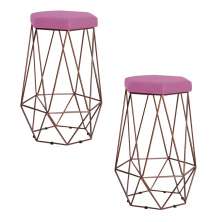 Kit 2 Banqueta Decorativa Rubel Base Bronze Veludo Rosê - Gran Belo