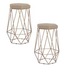 Kit 2 Banqueta Decorativa Rubel Base Gold Suede Bege G41 - Gran Belo