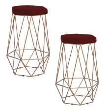 Kit 2 Banqueta Decorativa Rubel Base Gold Suede Bordô G41 - Gran Belo