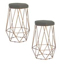 Kit 2 Banqueta Decorativa Rubel Base Gold Suede Cinza - Gran Belo