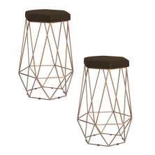 Kit 2 Banqueta Decorativa Rubel Base Gold Suede Marrom G41 - Gran Belo