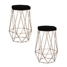 Kit 2 Banqueta Decorativa Rubel Base Gold Suede Preto G41 - Gran Belo