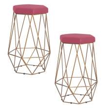 Kit 2 Banqueta Decorativa Rubel Base Gold Suede Rosa G41 - Gran Belo