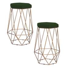 Kit 2 Banqueta Decorativa Rubel Base Gold Suede Verde G41 - Gran Belo