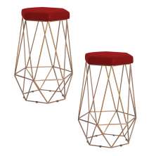 Kit 2 Banqueta Decorativa Rubel Base Gold Suede Vermelho G41 - Gran Belo