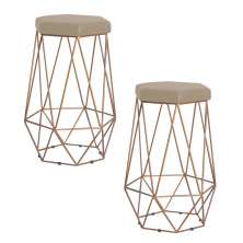 Kit 2 Banqueta Decorativa Rubel Base Gold Veludo Bege G41 - Gran Belo