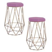 Kit 2 Banqueta Decorativa Rubel Base Gold Veludo Rosê G41 - Gran Belo