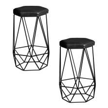 Kit 2 Banqueta Decorativa Rubel Base Preta PU Sintético Preto G41 - Gran Belo