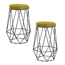 Kit 2 Banqueta Decorativa Rubel Base Preta Suede Amarelo G41 - Gran Belo