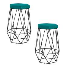 Kit 2 Banqueta Decorativa Rubel Base Preta Suede Azul Claro G41 - Gran Belo