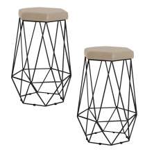 Kit 2 Banqueta Decorativa Rubel Base Preta Suede Bege G41 - Gran Belo