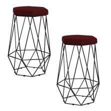 Kit 2 Banqueta Decorativa Rubel Base Preta Suede Bordô G41 - Gran Belo