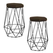 Kit 2 Banqueta Decorativa Rubel Base Preta Suede Marrom G41 - Gran Belo