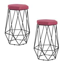 Kit 2 Banqueta Decorativa Rubel Base Preta Suede Rosa G41 - Gran Belo