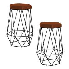 Kit 2 Banqueta Decorativa Rubel Base Preta Suede Telha G41 - Gran Belo