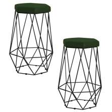 Kit 2 Banqueta Decorativa Rubel Base Preta Suede Verde G41 - Gran Belo