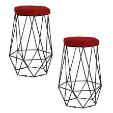 Kit 2 Banqueta Decorativa Rubel Base Preta Suede Vermelho G41 - Gran Belo