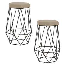 Kit 2 Banqueta Decorativa Rubel Base Preta Veludo Bege G41 - Gran Belo