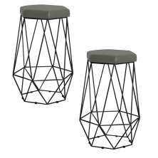 Kit 2 Banqueta Decorativa Rubel Base Preta Veludo Cinza G41 - Gran Belo
