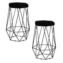 Kit 2 Banqueta Decorativa Rubel Base Preta Veludo Preto G41 - Gran Belo