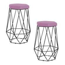Kit 2 Banqueta Decorativa Rubel Base Preta Veludo Rosê G41 - Gran Belo