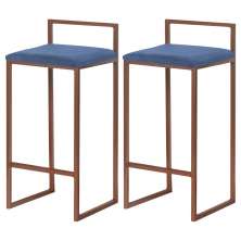 Kit 2 Banqueta Decorativa Selena Base Bronze Suede Azul Marinho G41 - Gran Belo