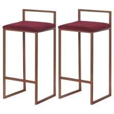 Kit 2 Banqueta Decorativa Selena Base Bronze Suede Bordô - Gran Belo