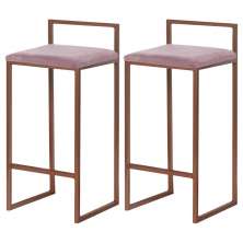 Kit 2 Banqueta Decorativa Selena Base Bronze Veludo Rosê - Gran Belo