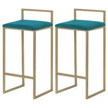 Kit 2 Banqueta Decorativa Selena Base Gold Suede Azul Claro G41 - Gran Belo