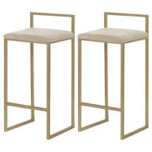Kit 2 Banqueta Decorativa Selena Base Gold Veludo Bege G41 - Gran Belo