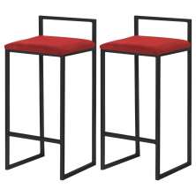 Kit 2 Banqueta Decorativa Selena Base Preta Suede Vermelho - Gran Belo