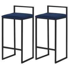 Kit 2 Banqueta Decorativa Selena Base Preta Veludo Azul G41 - Gran Belo