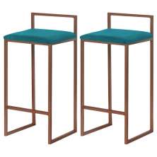 Kit 2 Banquetas Decorativa Jasmine Base Bronze Suede Azul Claro G41 - Gran Belo