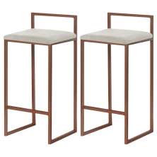 Kit 2 Banquetas Decorativa Jasmine Base Bronze Suede Bege G41 - Gran Belo