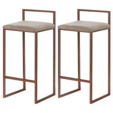 Kit 2 Banquetas Decorativa Jasmine Base Bronze Suede Cappuccino - Gran Belo