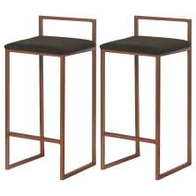 Kit 2 Banquetas Decorativa Jasmine Base Bronze Suede Marrom - Gran Belo