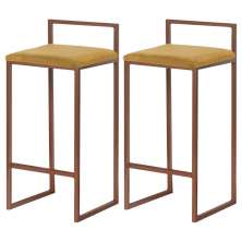 Kit 2 Banquetas Decorativa Jasmine Base Bronze Suede Mostarda G41 - Gran Belo