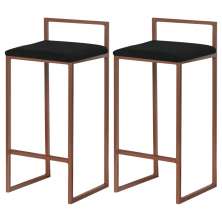 Kit 2 Banquetas Decorativa Jasmine Base Bronze Suede Preto G41 - Gran Belo