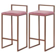 Kit 2 Banquetas Decorativa Jasmine Base Bronze Suede Rosa G41 - Gran Belo